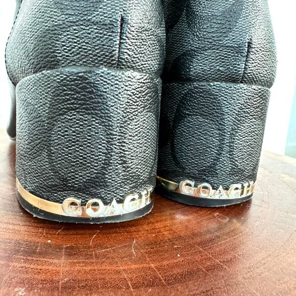 Coach Nala Black Monogram Heel Ankle Boots, Size 7.5 – Classic Logo Block Heels - Picture 11 of 11